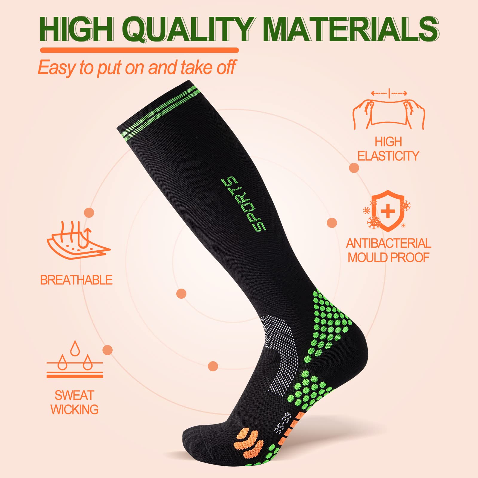 SUMARPO Running Compression Socks for Women,Unique 3D DOTS Cushioned Socks, Medical 20-30 mmHg Knee High Socks,2 Pairs