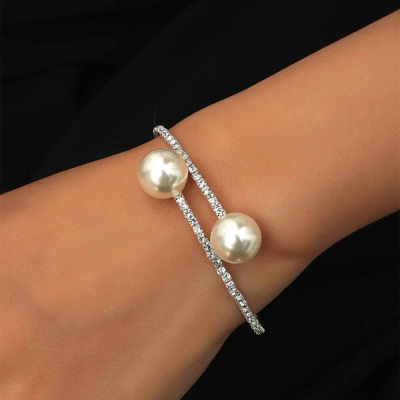 ANYILVTULI MUAYOUAUM Bracelets A9 for Women Simulated Pearls (SILVER)