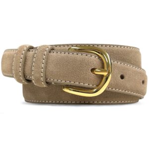 Cowboy Craft Women's Leather Belt Fashion Waist Genuine Suede Leather Belts For Jeans Dress 1"(25mm) Wide (Taupe, 32)