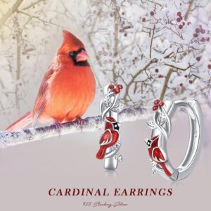 Cardinal Earrings 925 Sterling Silver Red Cardinal Hoop Earrings Cardinal Jewelry Gifts for Women