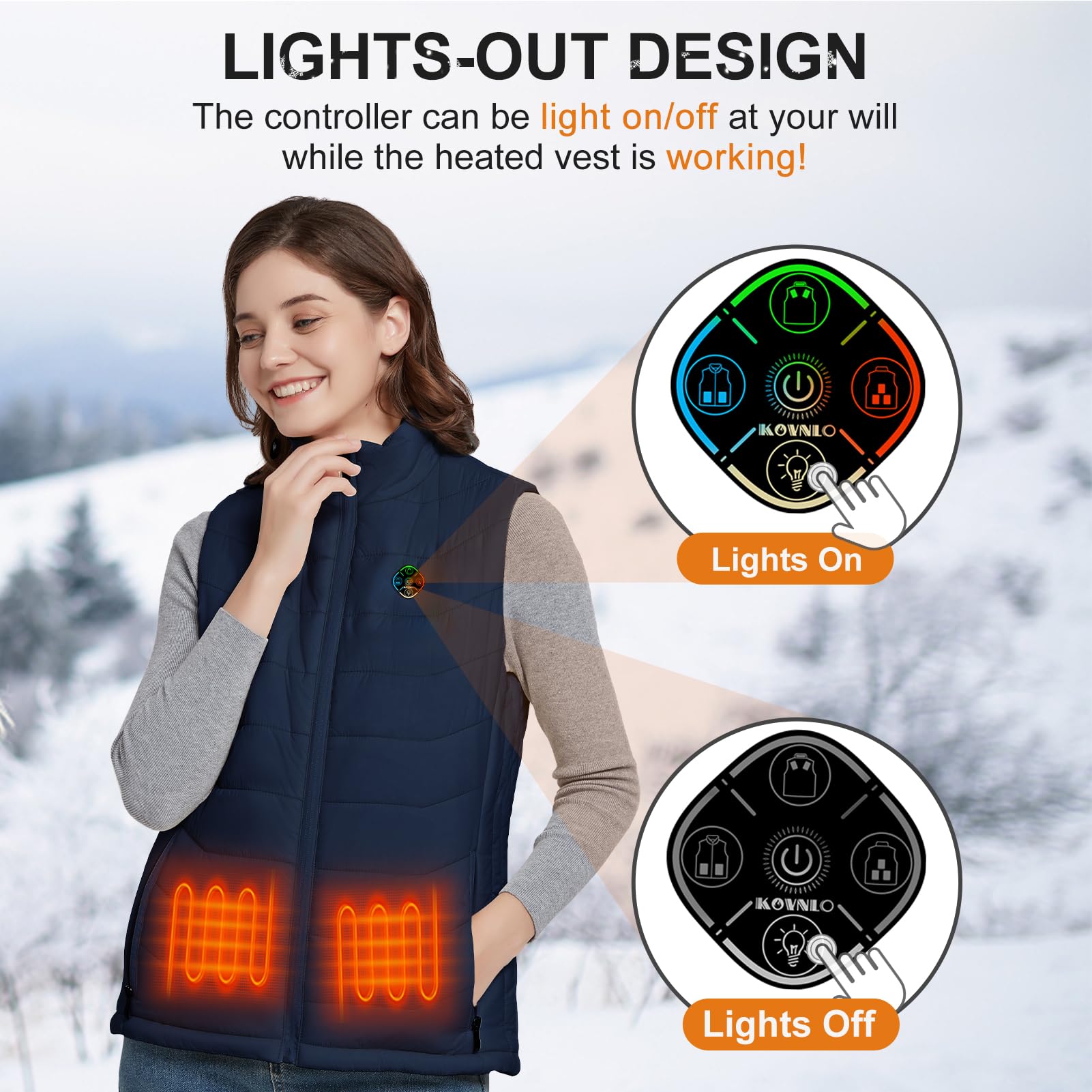 KOVNLO Womens Heated Vest, 4 in 1 Smart Controller, Lights-out Design, Lightweight Heating Vest (Battery Pack Not Included)