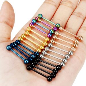 Oufksiyy 24pc 14G 16G Mixed color surgical Stainless Steel Straight Barbell Tongue Rings Bars Piercing 5/8" Length 16mm 9/16 inch 14mm 1/2inch 12mm Nipple RIngs Tongue Piercing Jewelry For Women Men