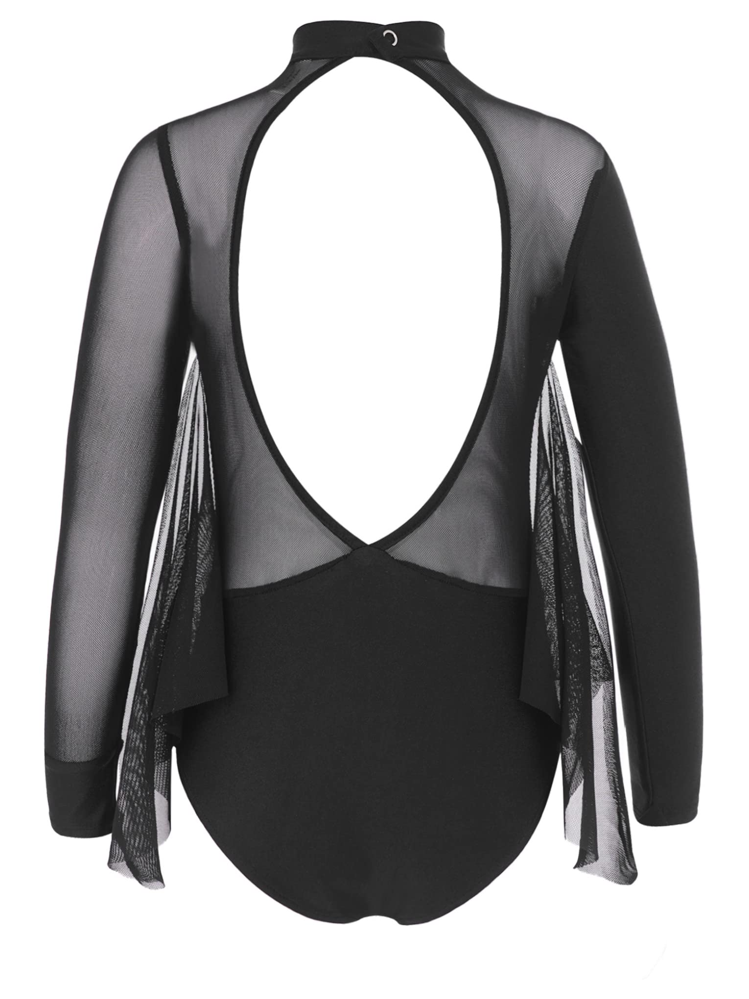 JanJean Kids Girls One Piece Gymnastic Ballet Dance Leotard Long Sleeve Mesh Wings Cape Leotard Athletic Gym Yoga Bodysuit Black 16 Years