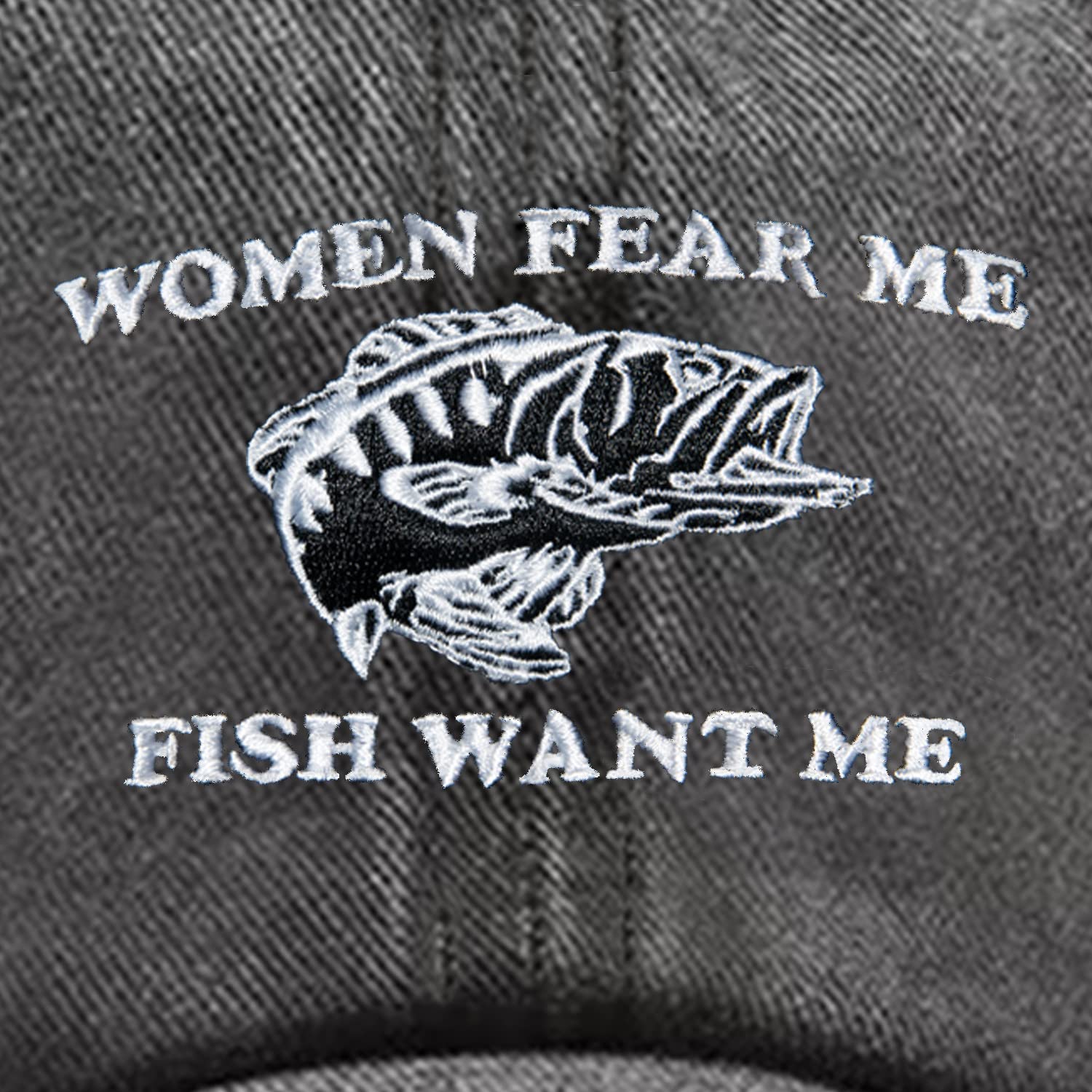 ikenacy Embroidered Women Fear Me Fish Want Me Hat for Men Women Funny Trucker Dad Baseball Cap Perfect Fishing Presents Gifts Black (Women Fear Me)