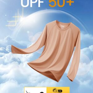 Rashguard Shirts for Men Long Sleeve Sun Protection Shirts Athletic T-Shirt Cycling Shirts Outdoor Shirts Men Camping Shirts Hiking Shirts for Men Apricot