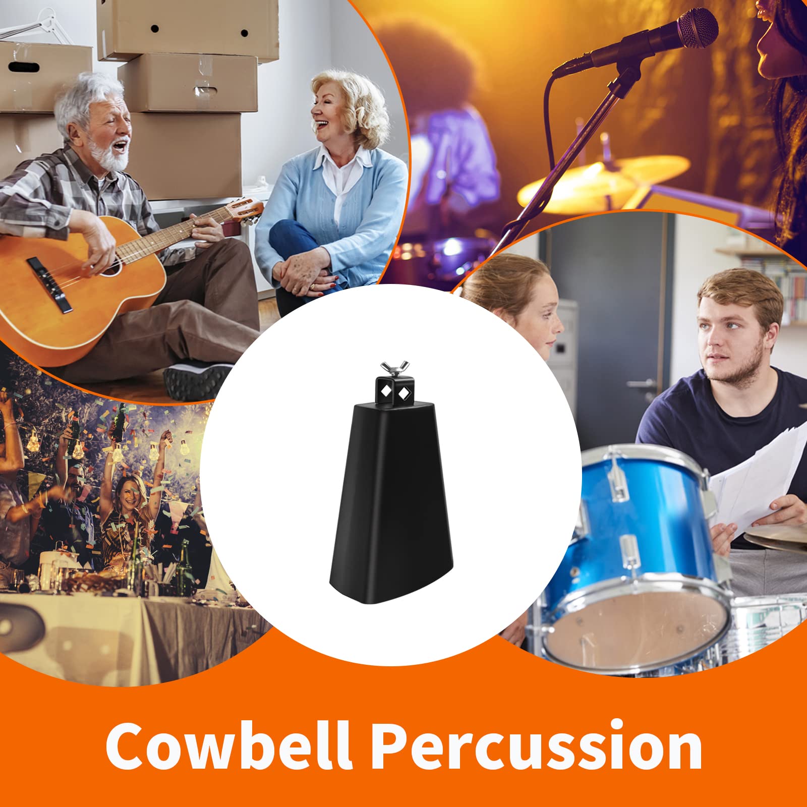 Soulmate Cowbell 5 inch Metal Steel Cow Bell Instrument Noise Makers Cowbell Hand Percussion Cow Bells with Handle Stick for Drumset