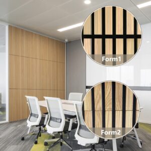 Acoustic Wood Slat Wall Panels for Interior Wall Decor | Soundproof Wall Panels | 3D Slat Wood Panels | Bedroom Sound Absorption Decor | 43.3” x 18.9” Each | Natural Oak (Oil Painted) - 2 PCS