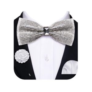 YOHOWA Bowties for Men Rhinestone Sequin Diamond Pre Tied with Adjustable Length for Party Wedding Banquet Gift