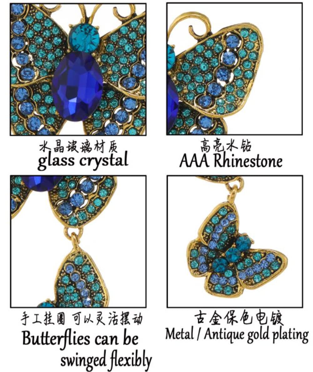 ulricar Crystal Rhinestone Butterfly Brooches For Women Pretty 3 Butterfly Insects Party Casual Brooch Lapel Pins Elegant Dress Accessories Wedding Christmas Birthday Jewelry Gift,Blue