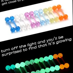 Oufksiyy 14G 16mm Glow in Dark Flexible Acrylic Straight Tongue Rings Plastic Nipple Ring Retainer Body Piercing Jewelry for Women Men 24PCS(12Pairs 14 gauge Piercings