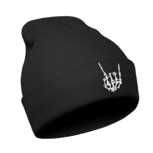 halloween skull goth knit beanie hats for men women cool emo gothic birthday christmas skeleton gifts presents winter (acrylic, skeleton-black)