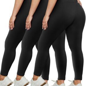 HLTPRO 3 Pack Plus Size Leggings for Women(X-Large - 4X)- High Waist Stretchy Soft Pants for Workout Running Yoga Black/Black/Black