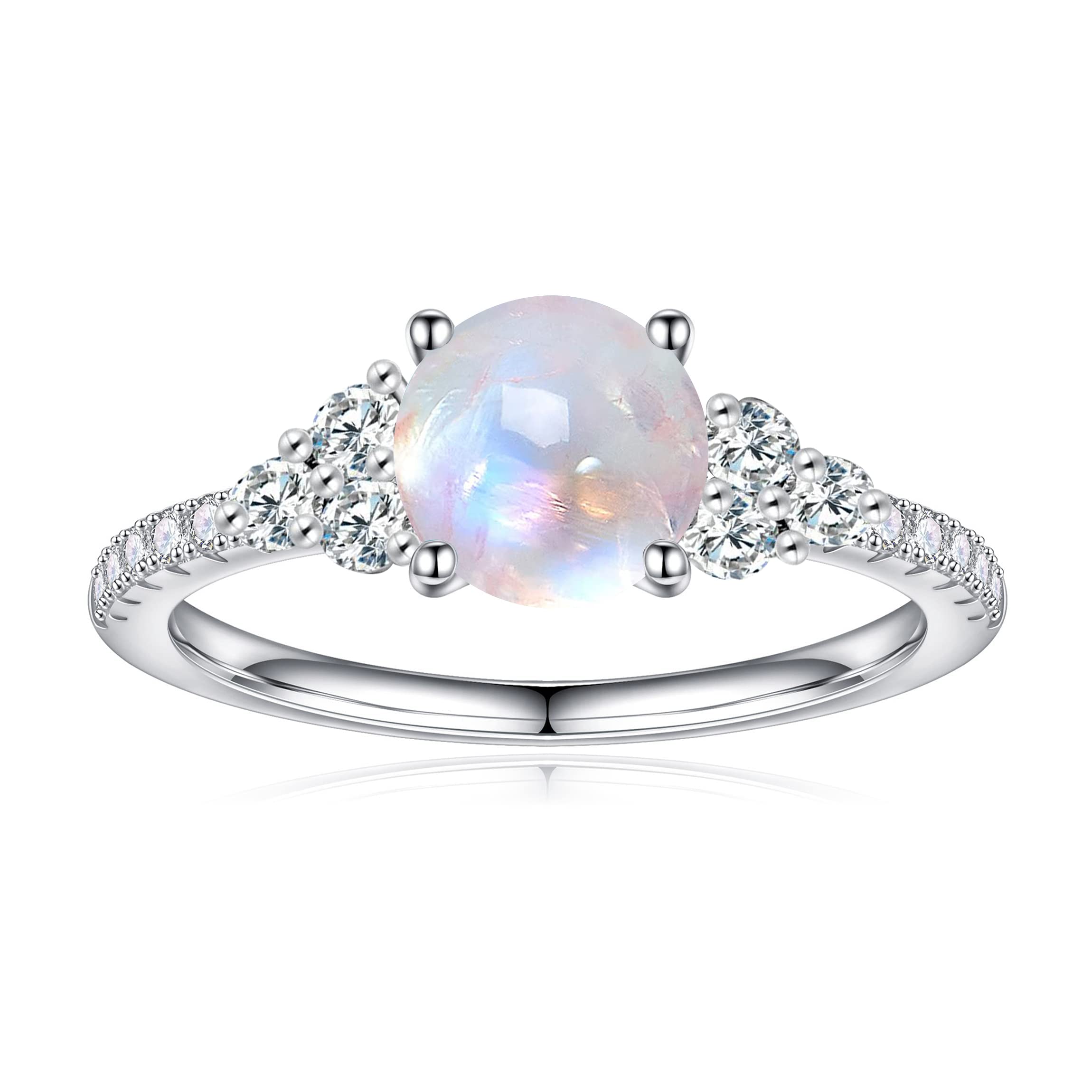 LELOUCHY Authentic Moonstone Ring Real 925 Sterling Silver Rainbow Moonstone Rings for Women Genuine Moonstone Jewelry -8