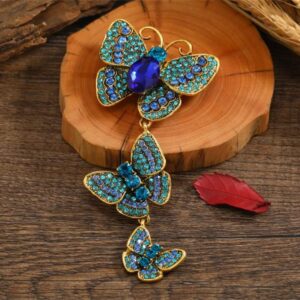 ulricar Crystal Rhinestone Butterfly Brooches For Women Pretty 3 Butterfly Insects Party Casual Brooch Lapel Pins Elegant Dress Accessories Wedding Christmas Birthday Jewelry Gift,Blue