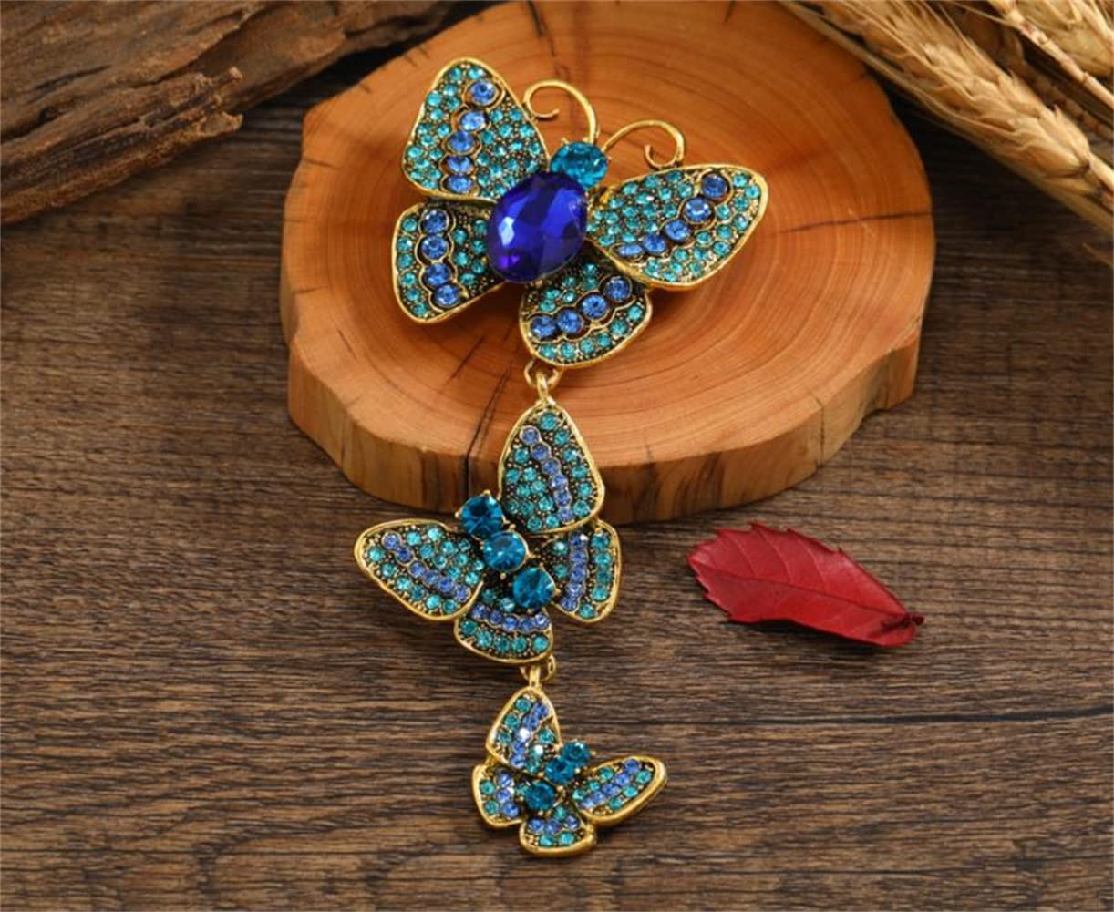 ulricar Crystal Rhinestone Butterfly Brooches For Women Pretty 3 Butterfly Insects Party Casual Brooch Lapel Pins Elegant Dress Accessories Wedding Christmas Birthday Jewelry Gift,Blue