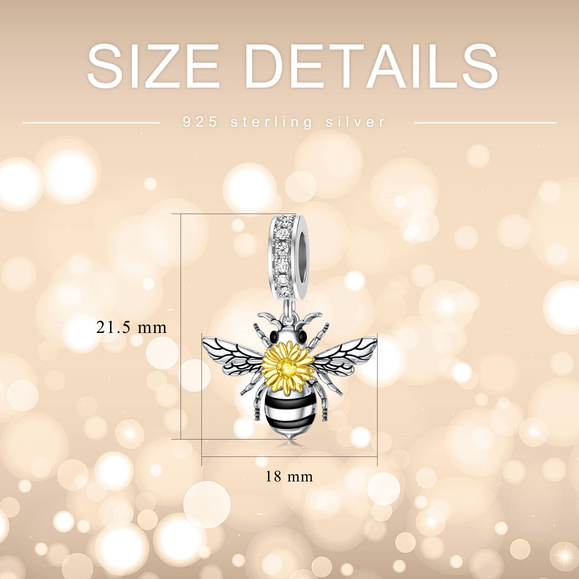 PELOVNY Spacer Bee Charm 925 Sterling Silver Queen Bumble Bee Bead with Sunflower Honeycomb Bracelet Jewelry Gifts for Women Birthday Christmas Halloween