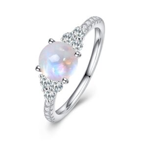 LELOUCHY Authentic Moonstone Ring Real 925 Sterling Silver Rainbow Moonstone Rings for Women Genuine Moonstone Jewelry -8