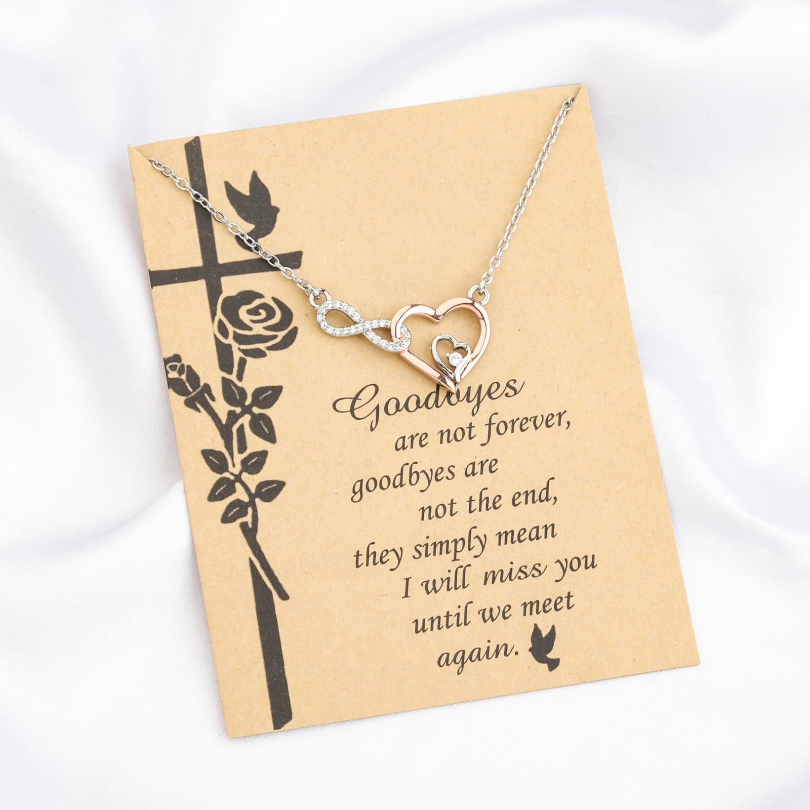 PLITI Memorial Necklace Sympathy Gift Goodbyes Are Not Forever Goodbyes Are Not The End Infinity Heart Necklace for Women (Infinity Heart Goodbyes nec)