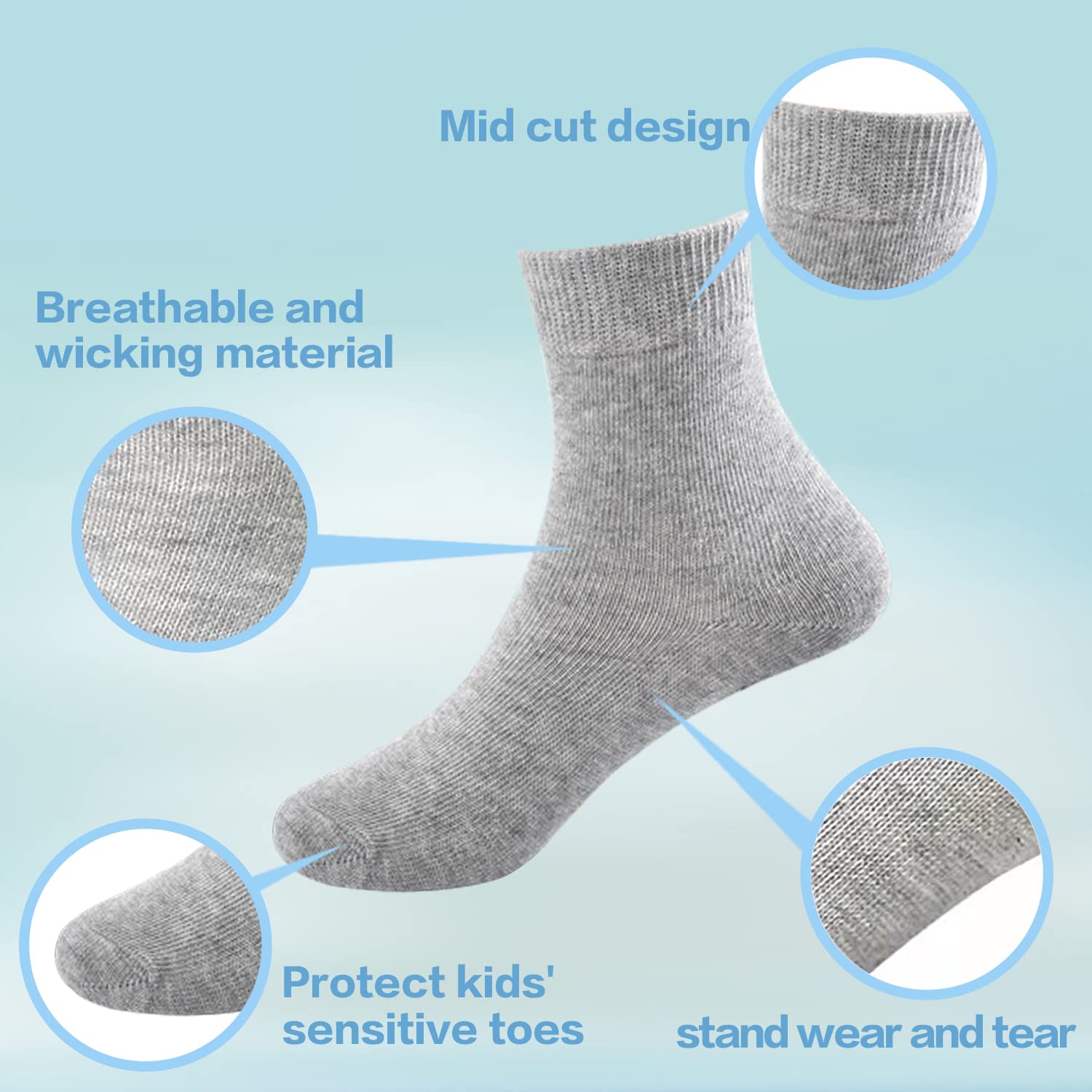 WAFUZI Toddler Kids Crew Socks 15 Pack Boys Athletic Socks Soft Half Cushion Calf Socks for Active Little Big Boy Girls Sport Socks 2-4Years