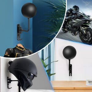 Motorcycle Helmet Rack Wall Mount 180 Degree Rotation Metal Bike Helmet Holder Mount Bicycle Helmet Display Hanger Stand with 2 Hooks for Motorcycle Bike Baseball Rugby Helmet - Black, 1 Pcs