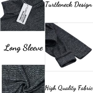 TURETRENDY Men's Stretch Muscle Tshirts Turtleneck Long Sleeve Knit Tees Casual Slim Fit Basic Shirt Tops Dark Gray M