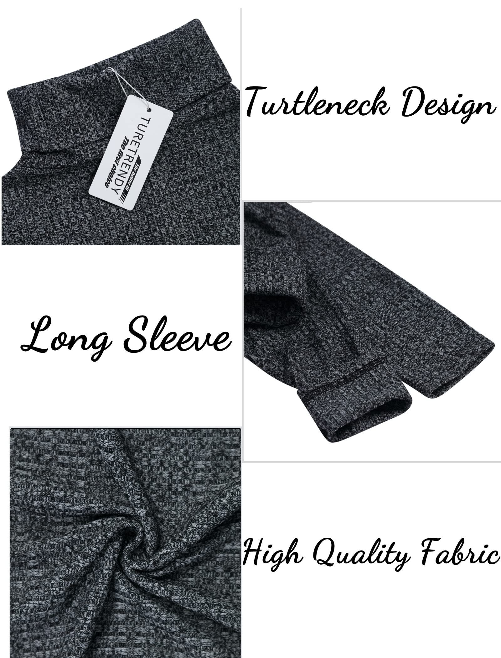 TURETRENDY Men's Stretch Muscle Tshirts Turtleneck Long Sleeve Knit Tees Casual Slim Fit Basic Shirt Tops Dark Gray M