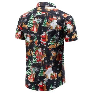 ENVMENST Men's Christmas Button Down Shirt Santa Party Short Sleeve Holiday Casual Hawaiian Shirts(Santa C404,L)