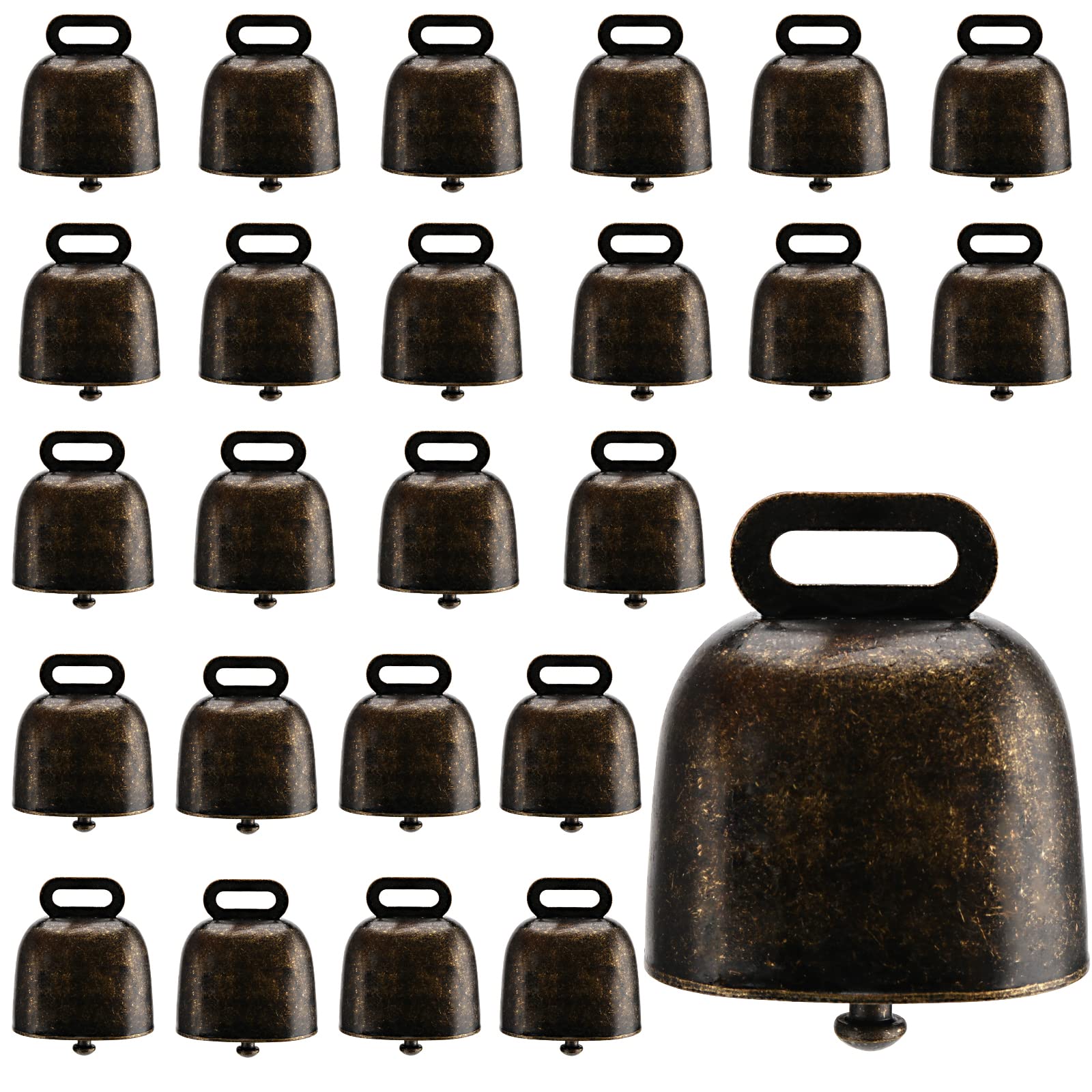 MAHIONG 25 Pack Cow Horse Sheep Grazing Copper Bells, Small Metal Cow Bells Loud Bronze Bell, Small Brass Bell Anti Lost Bells for Cow Horse Sheep Cattle, Bronze Black