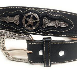 1 3/4" Wide Genuine Leather Western Style Leather Belt, Cowboy Rodeo Concho Ranger Style Belt (Black, 34)