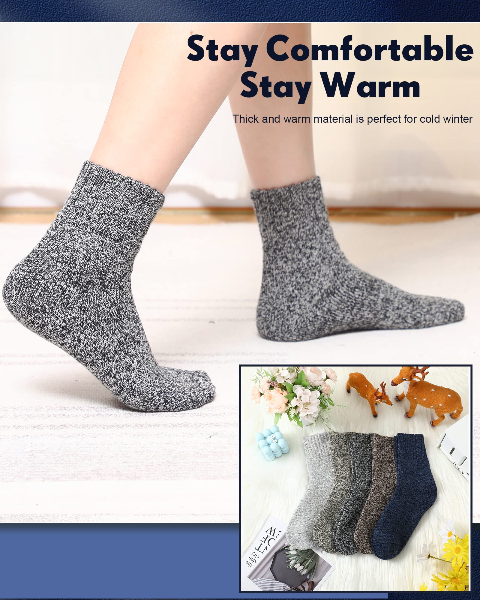 JaGely 20 Pairs Women Knit Wool Socks Bulk Thick Warm Winter Socks Crew Socks Gifts Women Athletic Socks Hiking Socks Soft Casual Socks