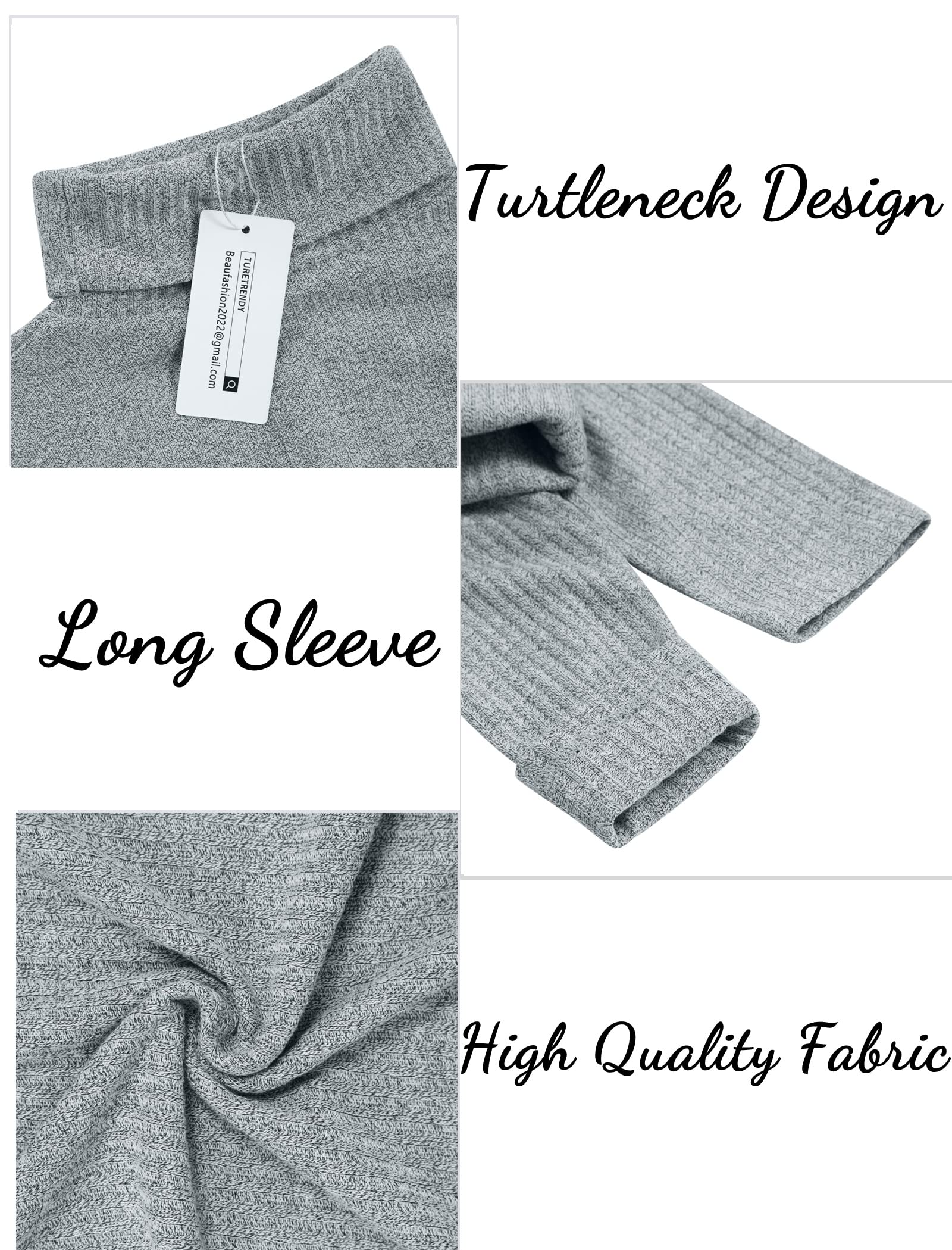 TURETRENDY Men's Stretch Muscle Tshirts Turtleneck Long Sleeve Knit Tees Casual Slim Fit Basic Shirt Tops Gray S