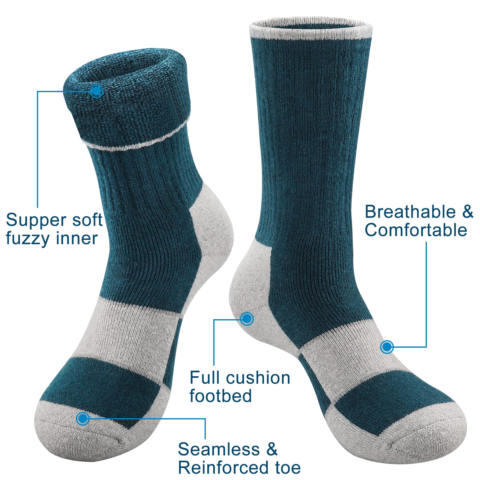 Yeblues 4 Pairs Merino Wool Socks Mens - Thick Thermal Winter Heavyweight Boot Socks Super Soft Warm Hiking Socks (Size 6-11)