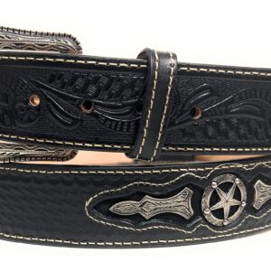 1 3/4" Wide Genuine Leather Western Style Leather Belt, Cowboy Rodeo Concho Ranger Style Belt (Black, 34)