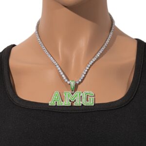 Glow in the Dark Name Necklace with Iced Out Chains, Custom Necklaces for Man And Women, Hip Hop 14k Real Gold Plated Jewelry, Personalized Luminous Initial Letter Pendant with Rope Chain/Tennis Chain (Green/Silver)