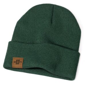 Winter Beanie Acrylic Knit Hats for Men Women Soft Warm Unisex Cuffed Beanie Dark Green