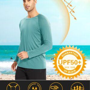 Hiking Shirts for Men Long Sleeve Running Shirts Quick Dry Shirts for Men Baselayer Shirt Men Performance Sun Tshirt Rash Guard for Men Beach Shirts Grey Green