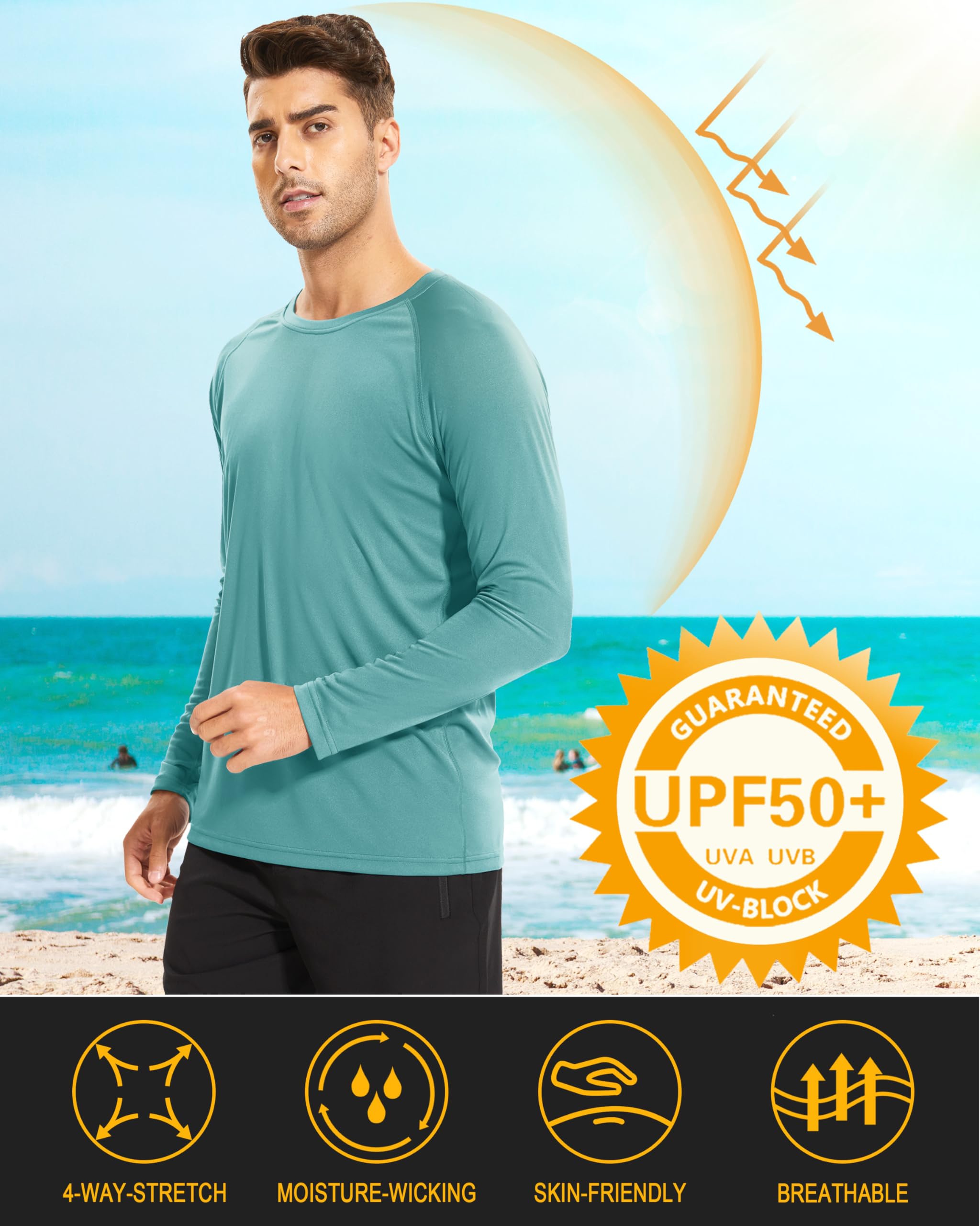 Hiking Shirts for Men Long Sleeve Running Shirts Quick Dry Shirts for Men Baselayer Shirt Men Performance Sun Tshirt Rash Guard for Men Beach Shirts Grey Green