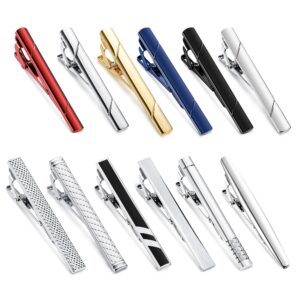 LOLIAS 12Pcs Tie Clips for Men Silver Black Gold Tone Tie Bar for Regular Ties Classic Tie Clasps Necktie Wedding Meeting Business Clips with Gift Box