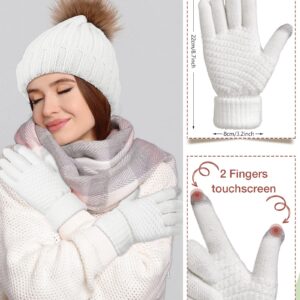 SATINIOR 6 Pcs Winter Beanie Hat Scarf Gloves Set for Women, Knitted Beanie with Pom Pom Neck Warmer Touchscreen Gloves Set(Gray, White)