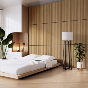 Acoustic Wood Slat Wall Panels for Interior Wall Decor | Soundproof Wall Panels | 3D Slat Wood Panels | Bedroom Sound Absorption Decor | 43.3” x 18.9” Each | Natural Oak (Oil Painted) - 2 PCS