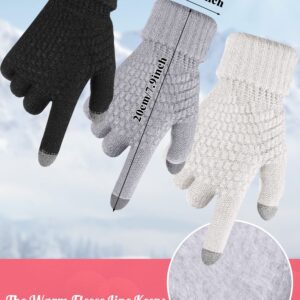 6 Pcs Winter Hats Gloves Set, 3 Pcs Winter Knitted Hats and 3 Pairs Warm Touchscreen Gloves for Women and Men Outdoor (Black, Gray, White)