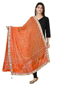 sahiba handicraft india women's tafeta silk dupatta bandhani bandhej jaipuri rajasthani dupatta (orange), 2.25 meters ( 88 x 42 inches)