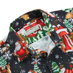 ENVMENST Men's Christmas Button Down Shirt Santa Party Short Sleeve Holiday Casual Hawaiian Shirts(Santa C404,L)