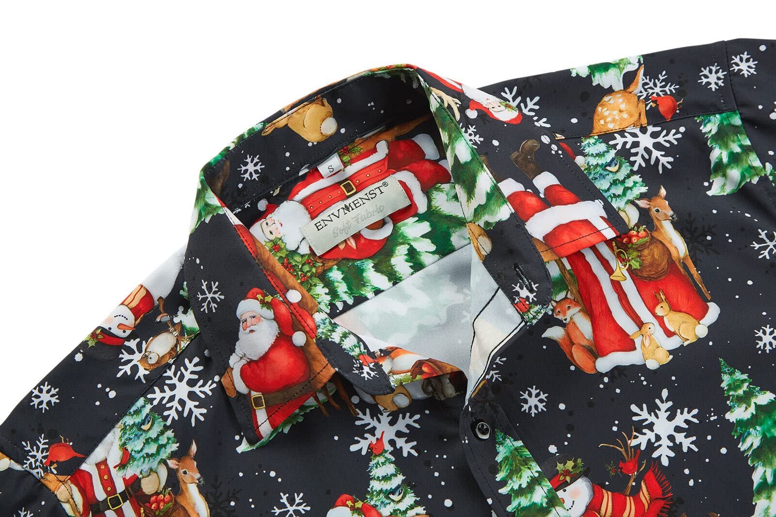 ENVMENST Men's Christmas Button Down Shirt Santa Party Short Sleeve Holiday Casual Hawaiian Shirts(Santa C404,L)