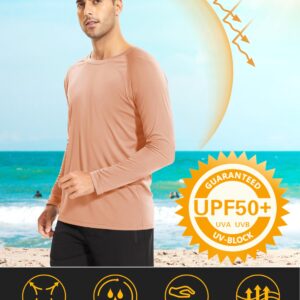 Rashguard Shirts for Men Long Sleeve Sun Protection Shirts Athletic T-Shirt Cycling Shirts Outdoor Shirts Men Camping Shirts Hiking Shirts for Men Apricot