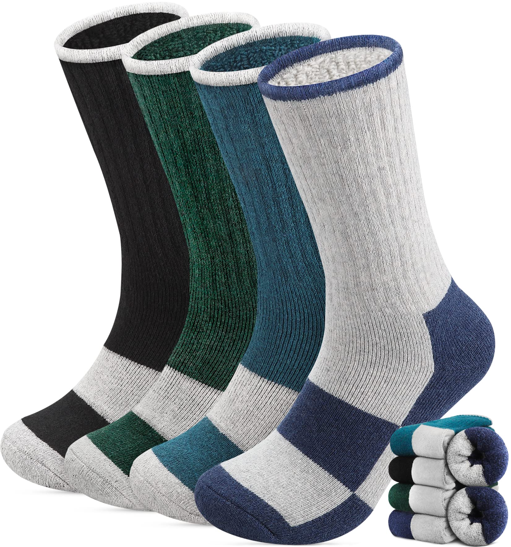 Yeblues 4 Pairs Merino Wool Socks Mens - Thick Thermal Winter Heavyweight Boot Socks Super Soft Warm Hiking Socks (Size 6-11)