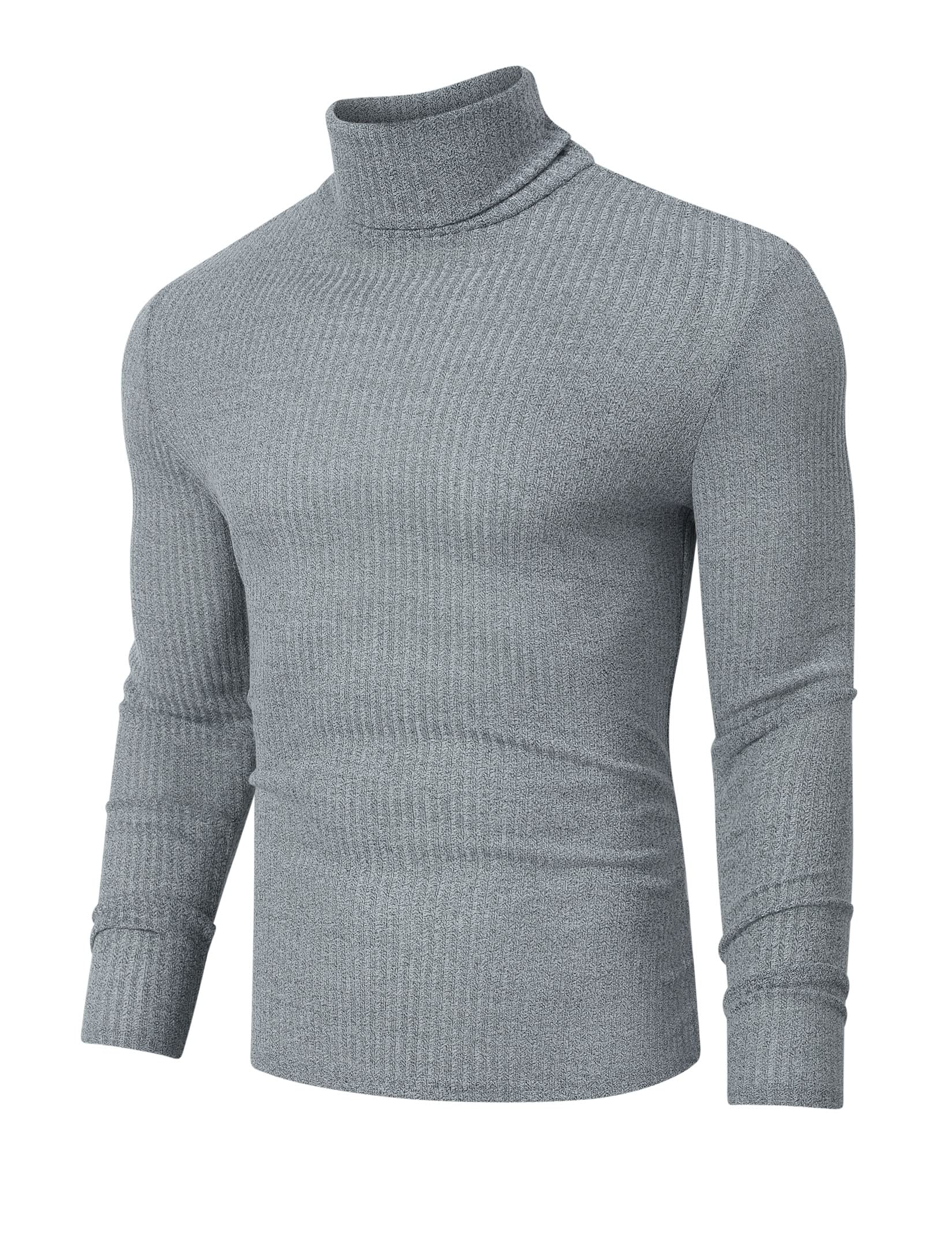 TURETRENDY Men's Stretch Muscle Tshirts Turtleneck Long Sleeve Knit Tees Casual Slim Fit Basic Shirt Tops Gray S