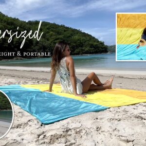 BINDLE Eco-Beach Blanket 84"x80" Large, Recycled Lightweight Material, Sand Free Water Resistant Sandproof, Oversized Portable Picnic Mat for Outdoors Camping Travel, Beach Vibes