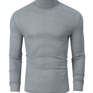 TURETRENDY Men's Stretch Muscle Tshirts Turtleneck Long Sleeve Knit Tees Casual Slim Fit Basic Shirt Tops Gray S