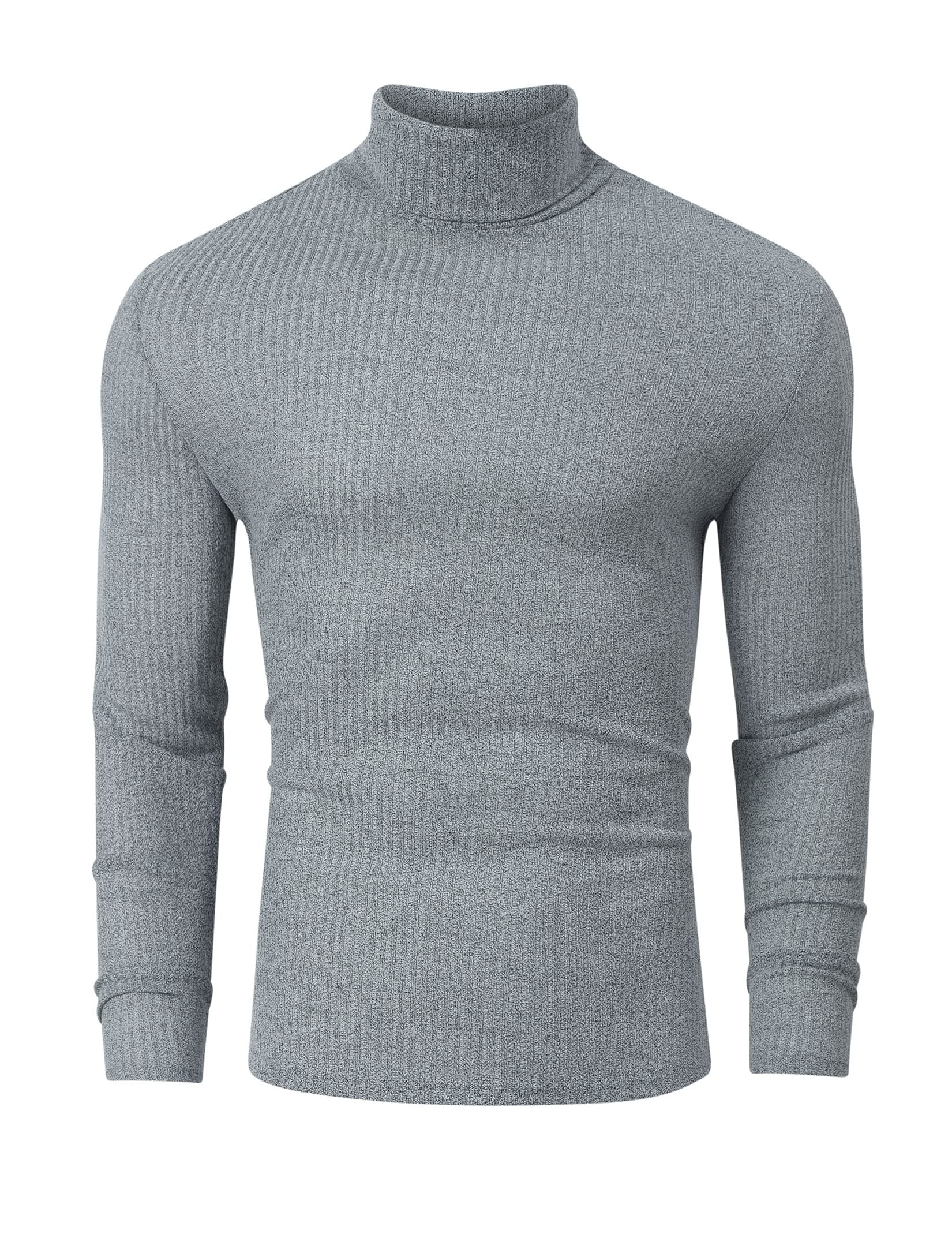 TURETRENDY Men's Stretch Muscle Tshirts Turtleneck Long Sleeve Knit Tees Casual Slim Fit Basic Shirt Tops Gray S